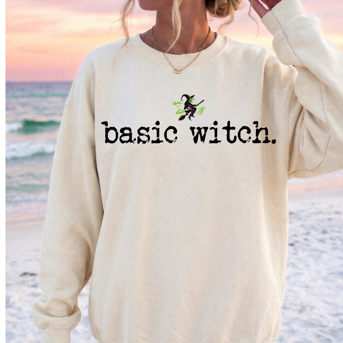 Basic Witch Halloween Sweatshirt – Funny Witchy Crewneck for Women