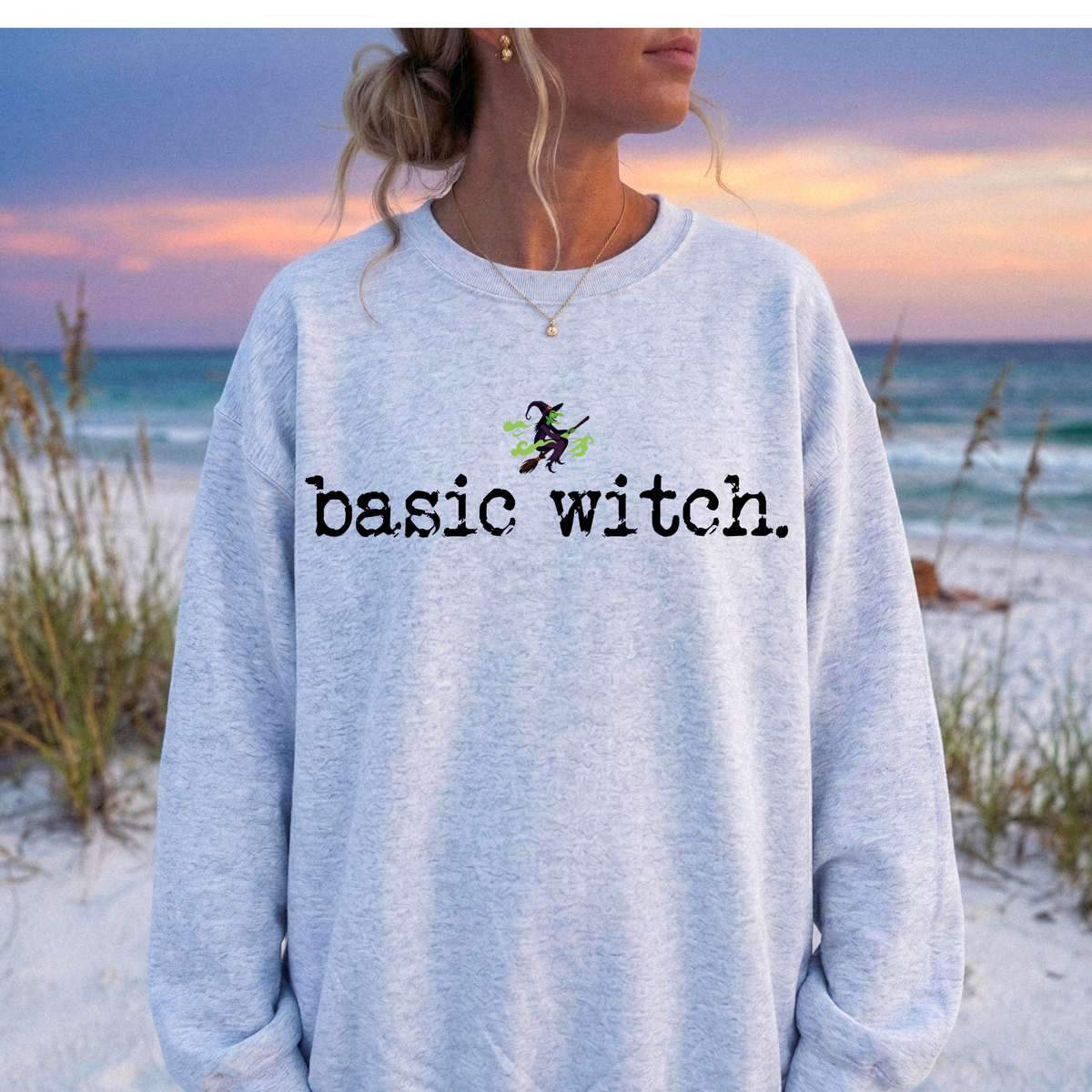 Basic Witch Halloween Sweatshirt – Funny Witchy Crewneck for Women