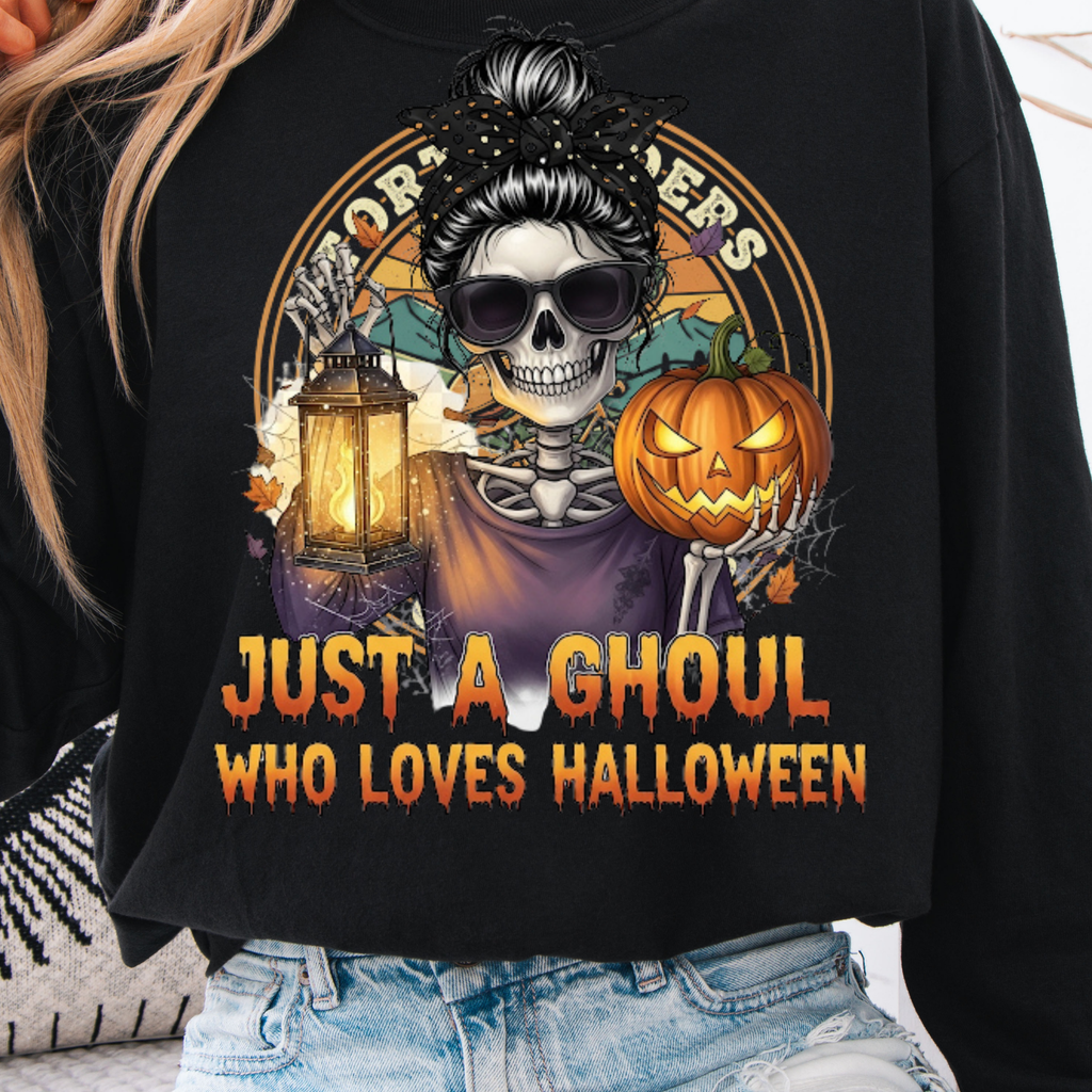 Just a Ghoul Who Loves Halloween Long Sleeve Shirt – Spooky Season Comfort Colors Tee