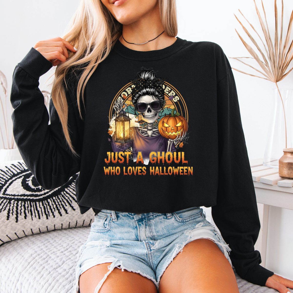 Just a Ghoul Who Loves Halloween Long Sleeve Shirt – Spooky Season Comfort Colors Tee