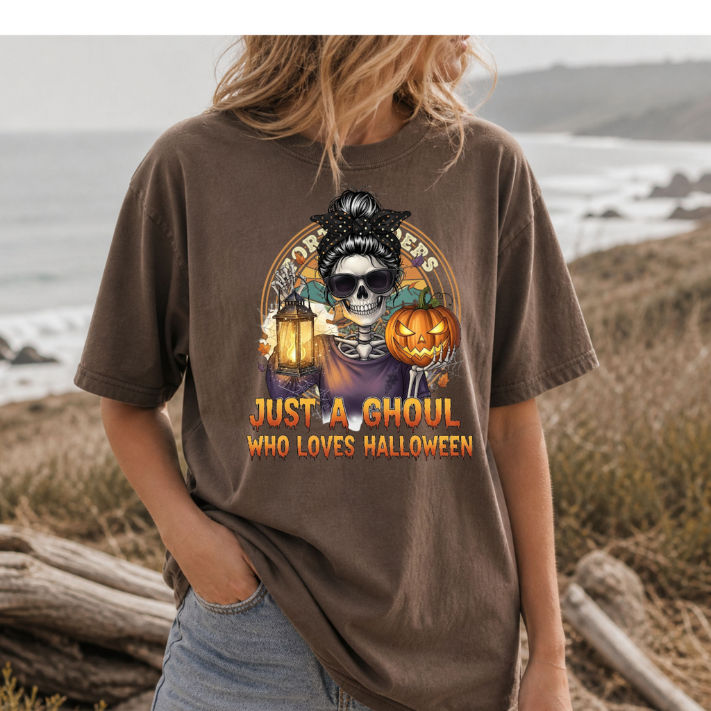 Just a Ghoul Who Loves Halloween Shirt – Funny Halloween Tee for Women