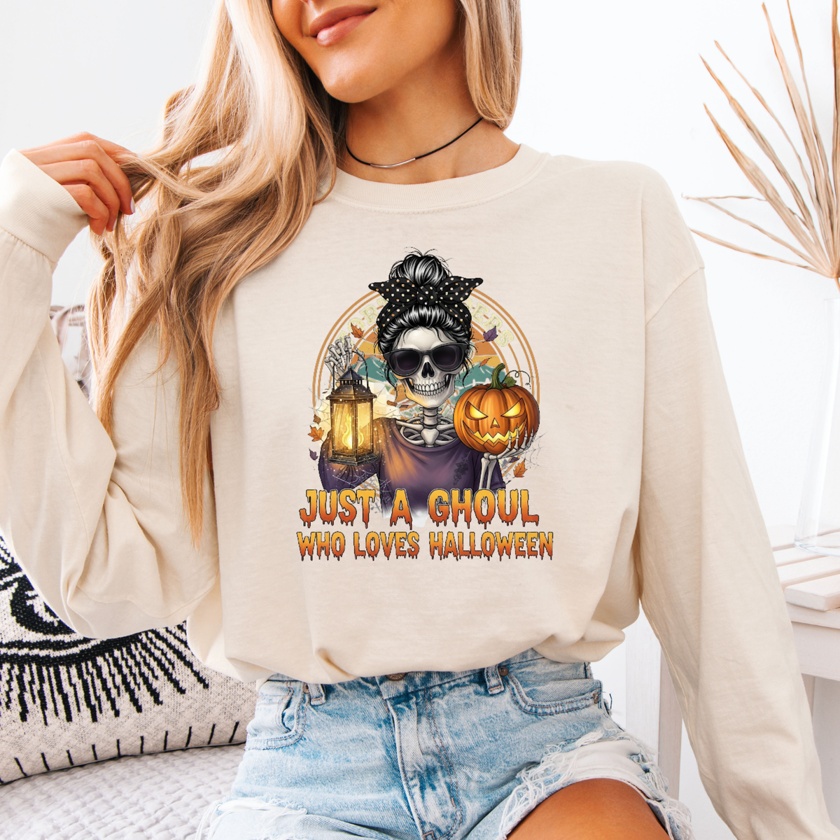 Just a Ghoul Who Loves Halloween Long Sleeve Shirt – Spooky Season Comfort Colors Tee