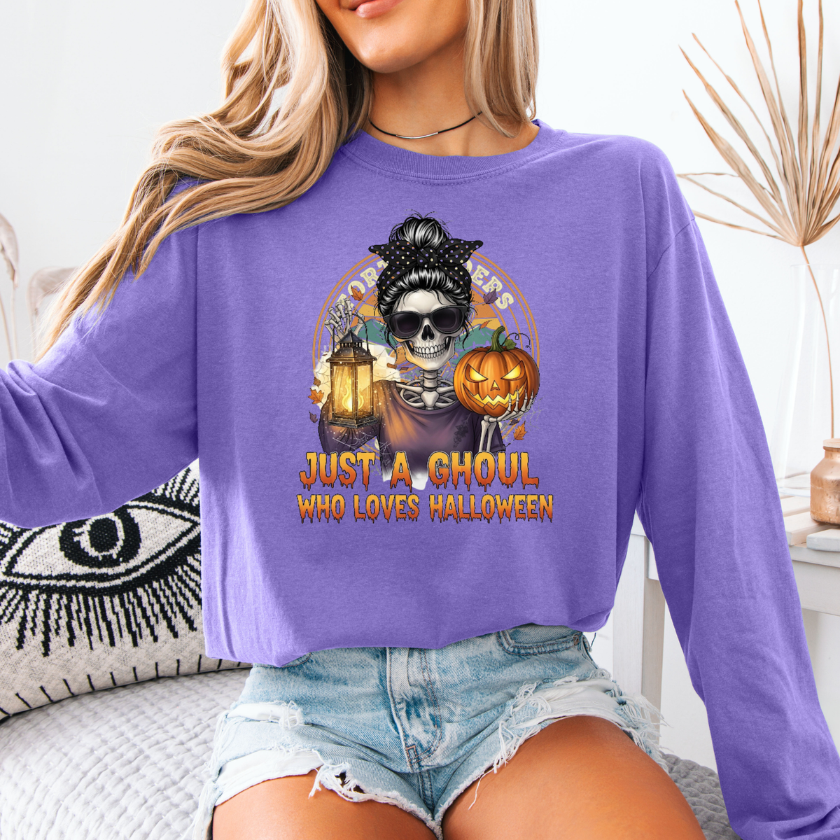 Just a Ghoul Who Loves Halloween Long Sleeve Shirt – Spooky Season Comfort Colors Tee