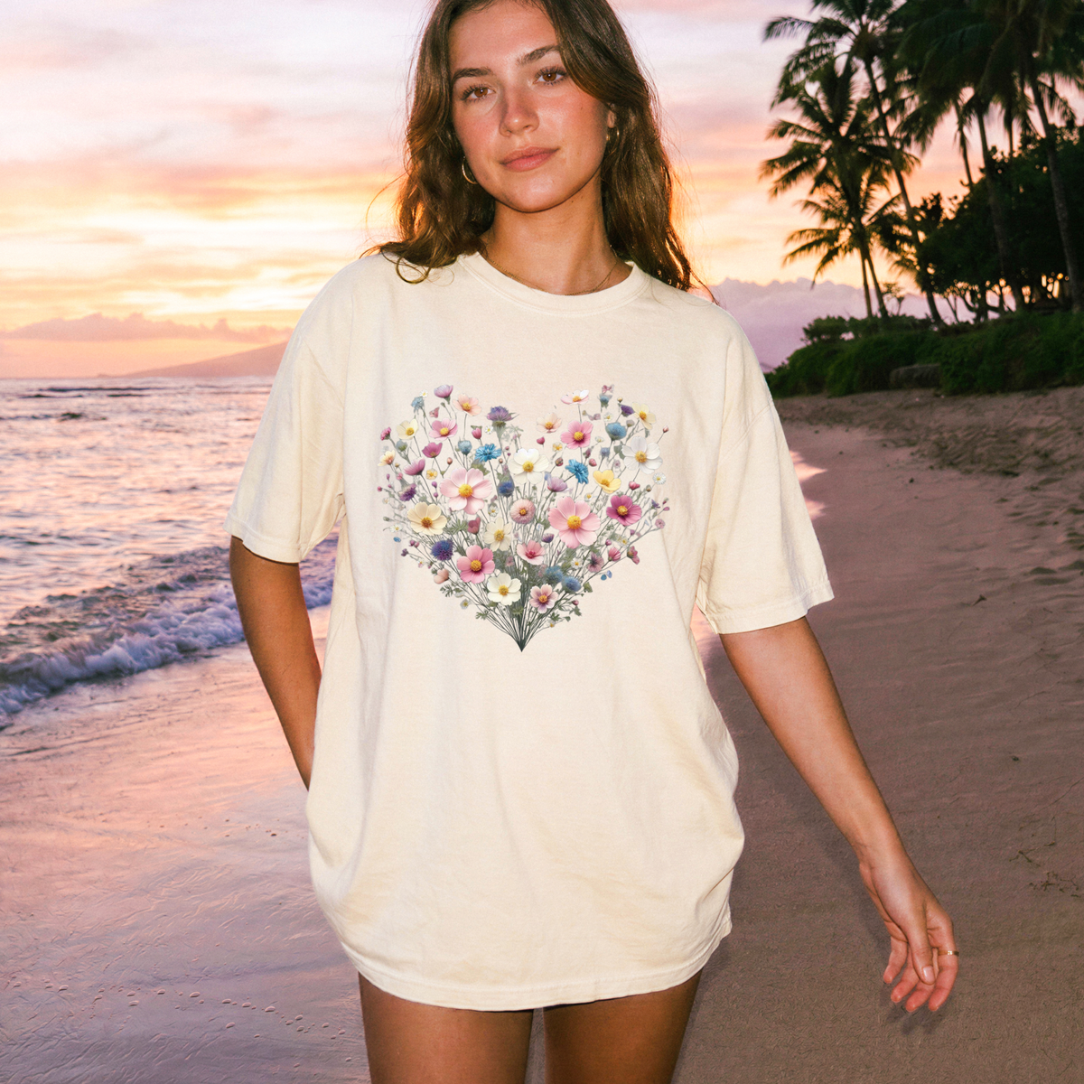 Heart Shaped Boho Wildflower Short Sleeve Shirt – Cottagecore Floral Graphic Tee