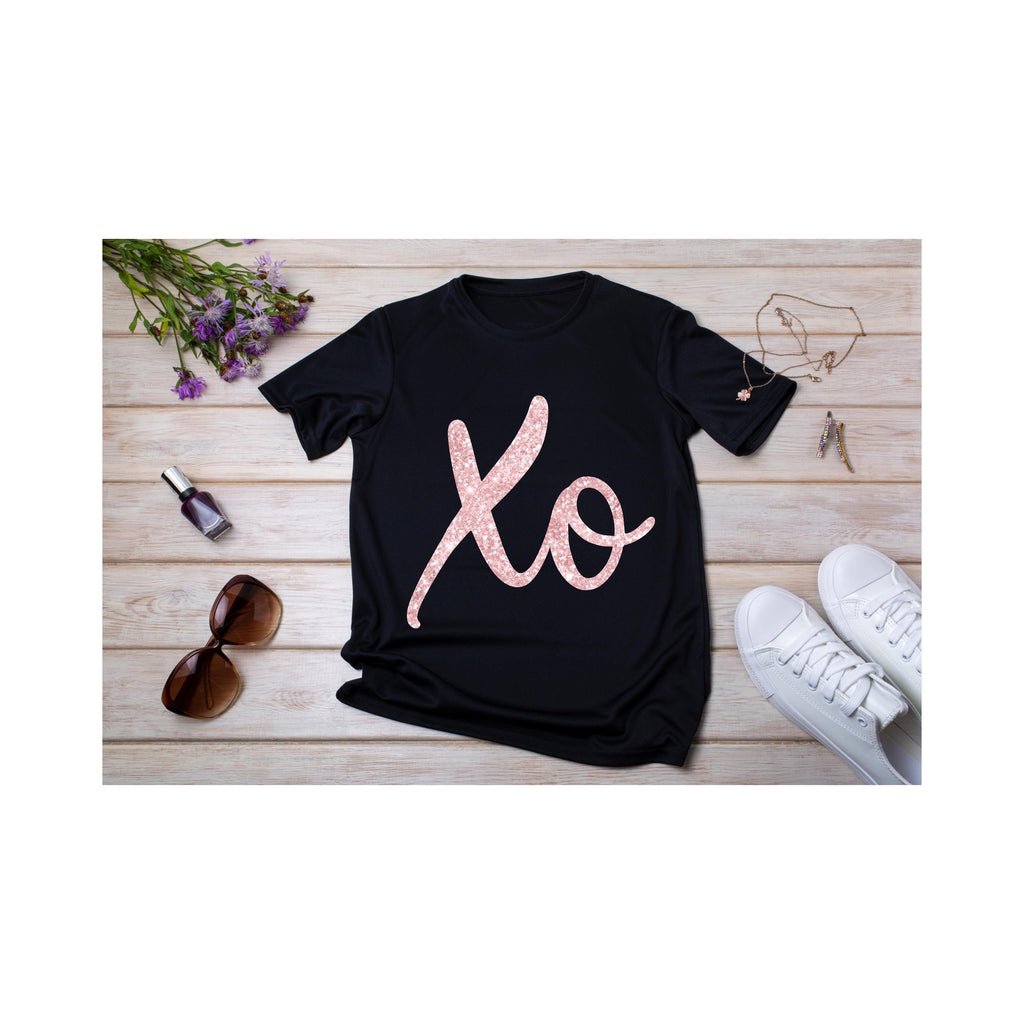 Pink Faux Glitter XO Valentine's Day T-Shirt - Comfort Colors