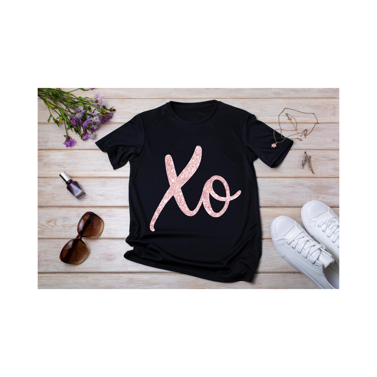 Pink Faux Glitter XO Valentine's Day T-Shirt - Comfort Colors