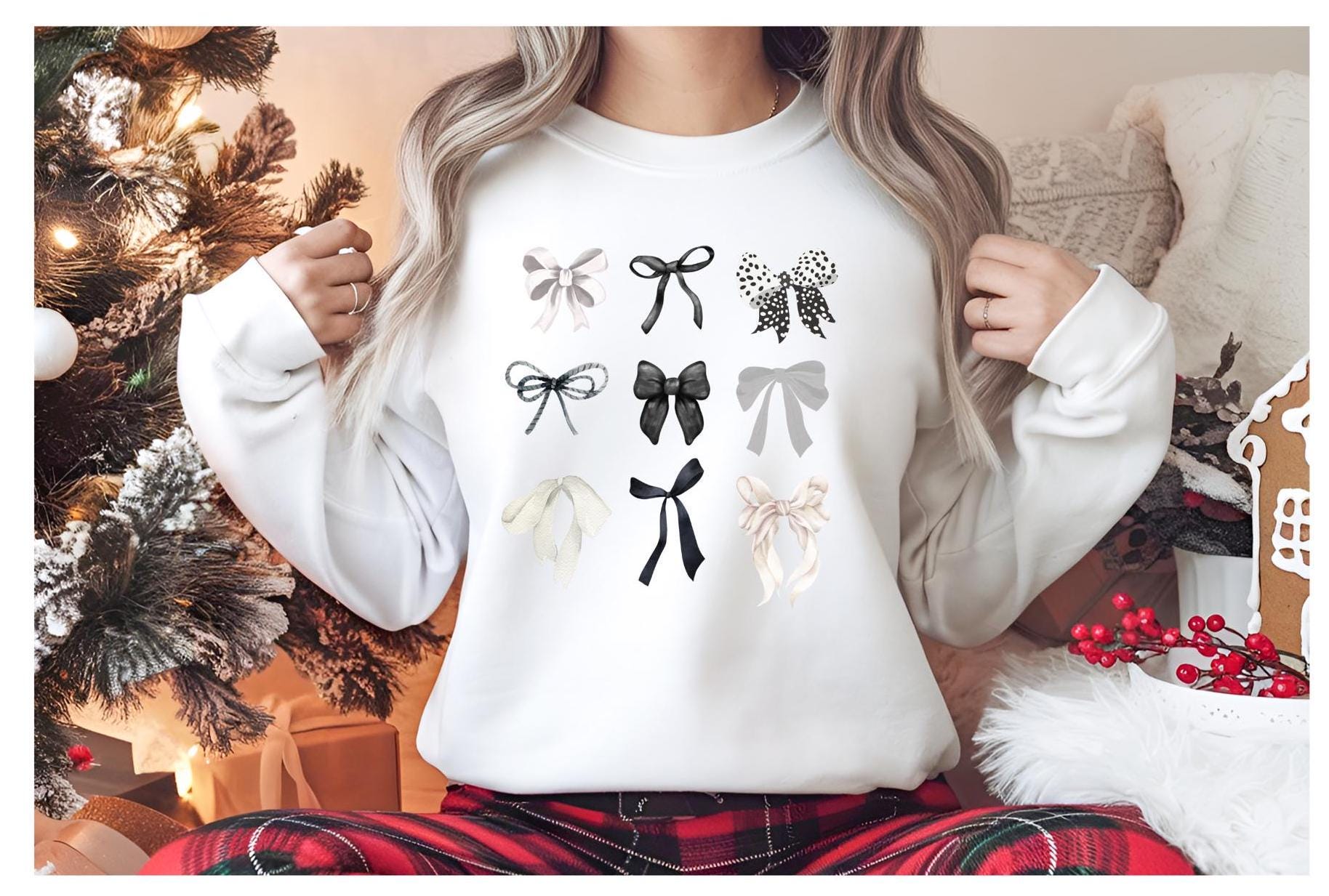 Black and gray bows coquette crewneck sweatshirt.
