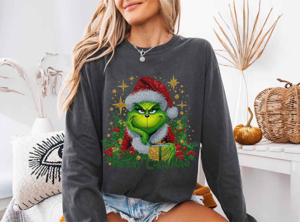 Mean Green guy merry christmas long sleeve t-shirt