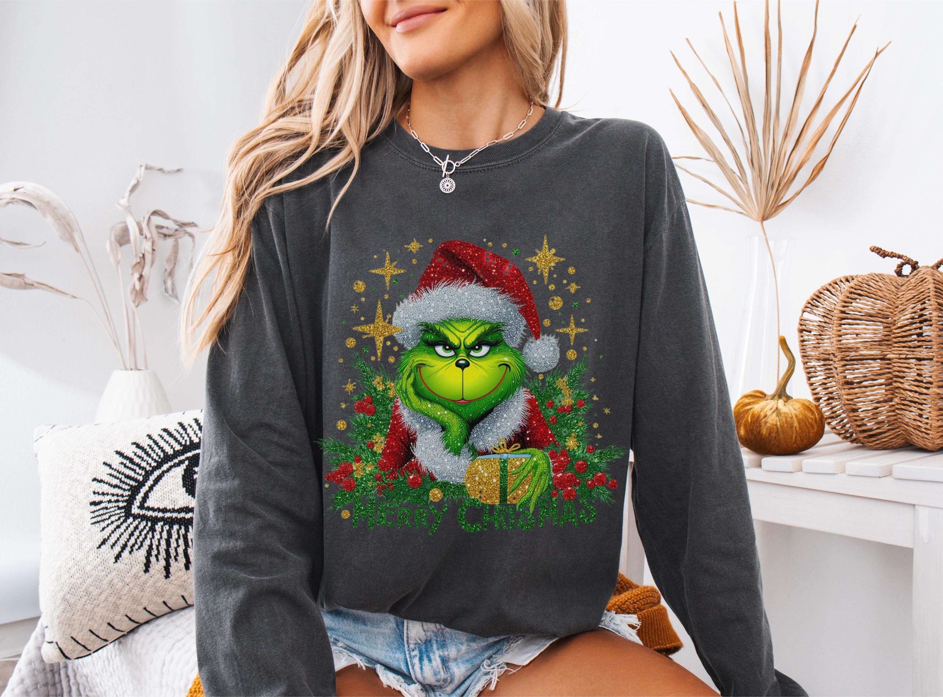 Mean Green guy merry christmas long sleeve t-shirt