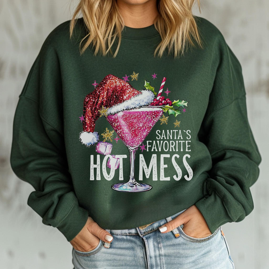 Santa's favorite hot mess  rhinestone print crewneck sweatshirt