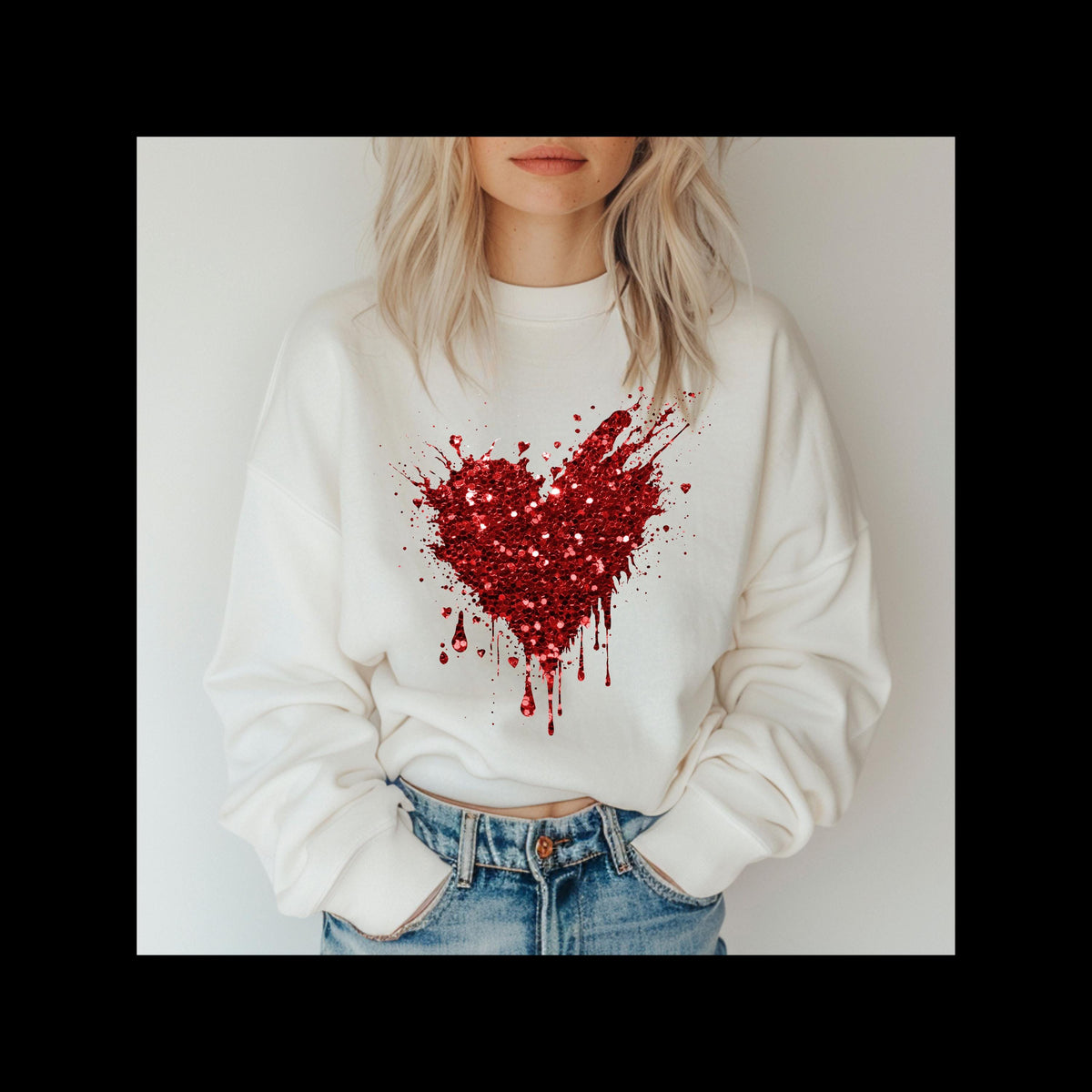 FAUX Red Sequin Heart Valentine's Day Sweatshirt
