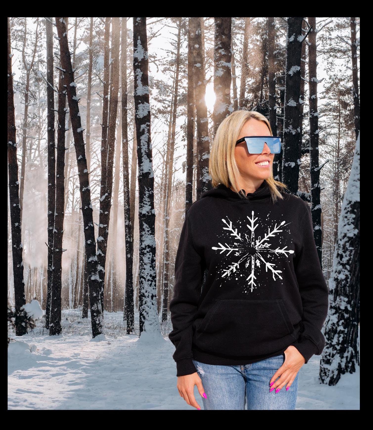 Fun, vintage-style splattered snowflake sweatshirt.