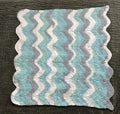 Crochet Chenille Baby Blanket: Gray, Aqua, and White Wave Pattern
