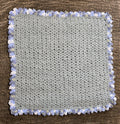 Crocheted Baby Blanket: Frosted Blue Chenille with Multicolor Border