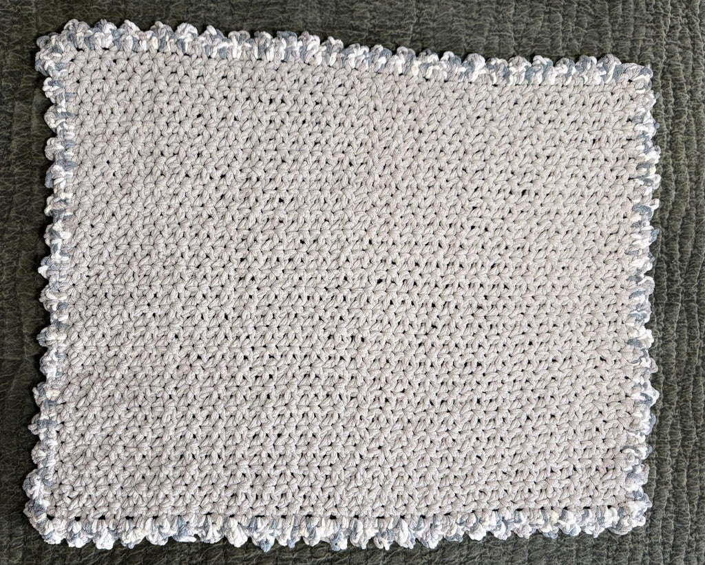 Crocheted Chenille Baby Blanket: Seagull Gray Sawtooth Edge