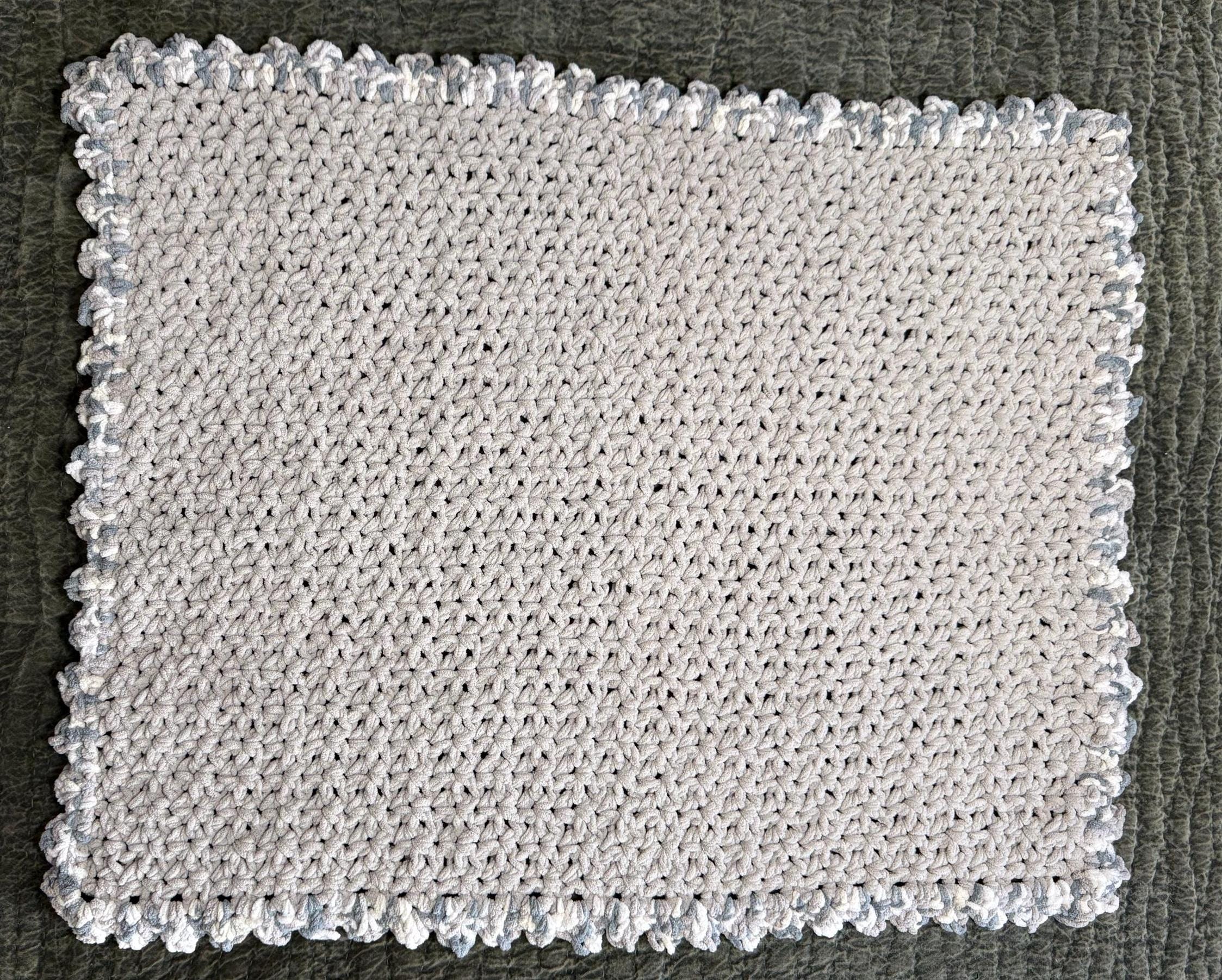 Crocheted Chenille Baby Blanket: Seagull Gray Sawtooth Edge