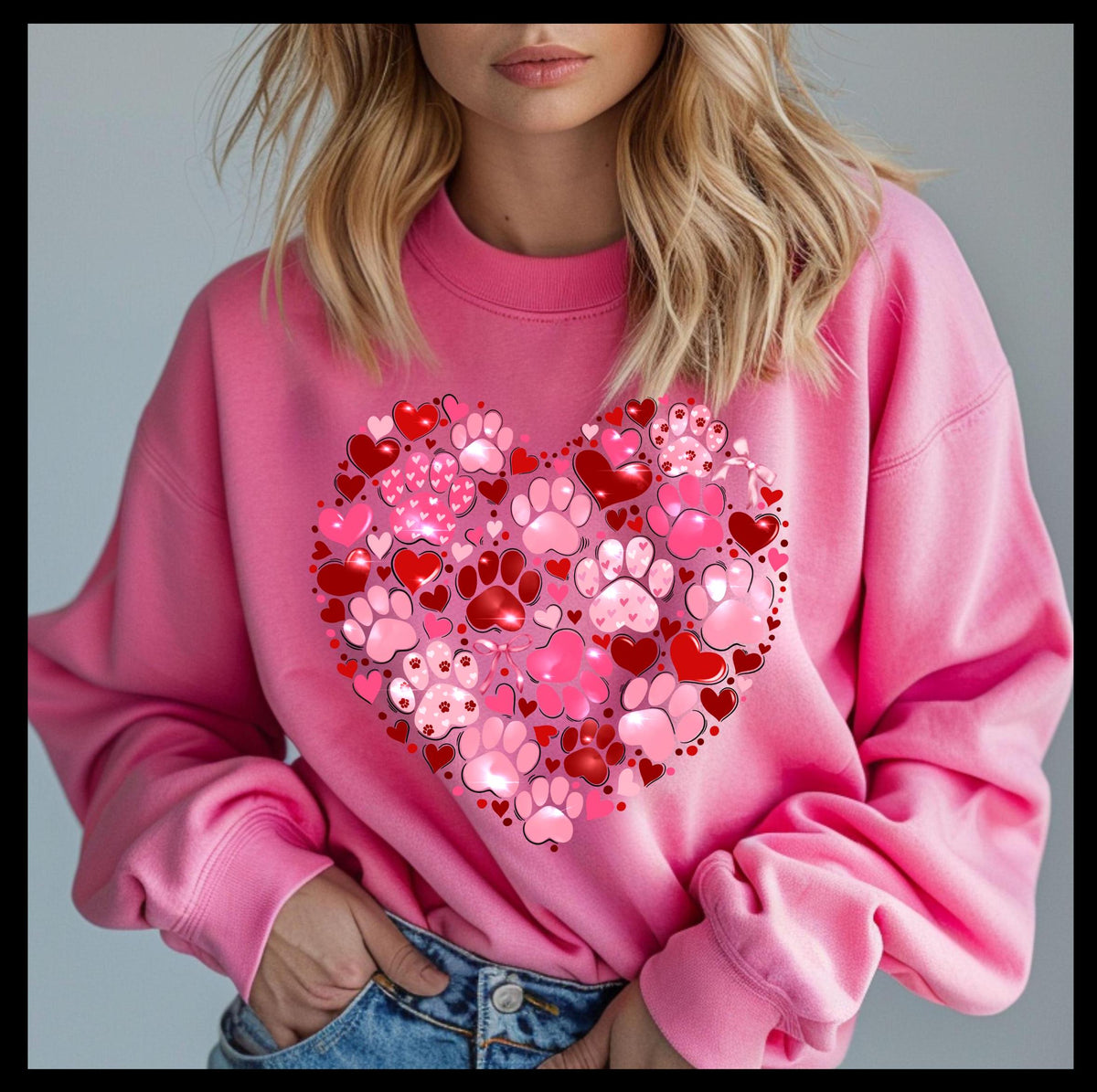 Valentine's Day heart-shaped paw print and hearts sweatshirt