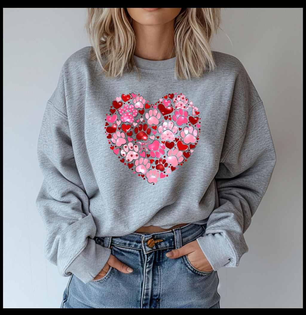 Valentine's Day heart-shaped paw print and hearts sweatshirt