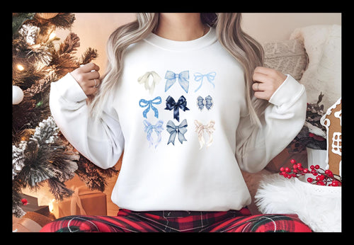 Blue Bows Coquette Sweatshirt: Gildan Softstyle Fleece