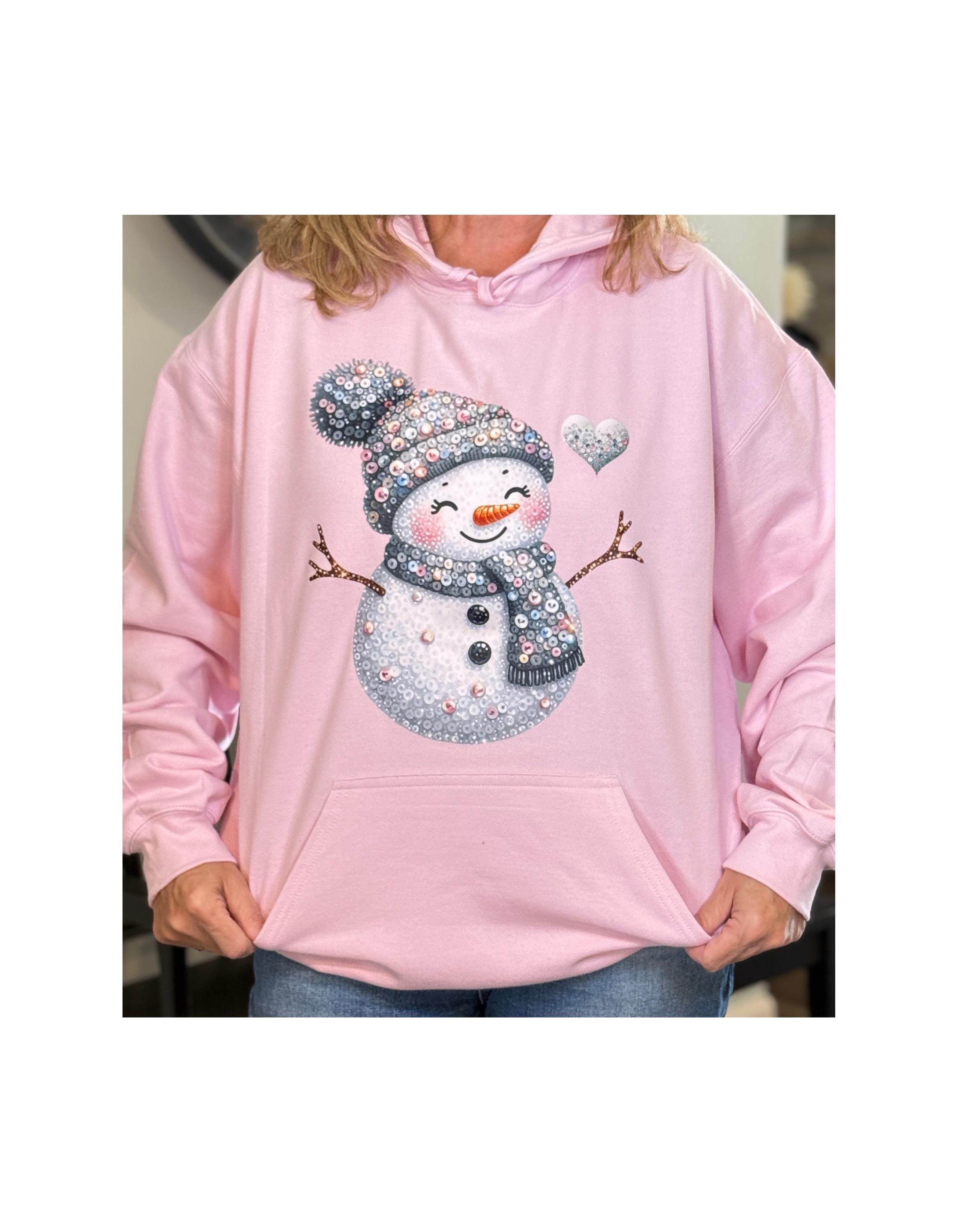 Faux Rhinestone snowman pink  hoodie