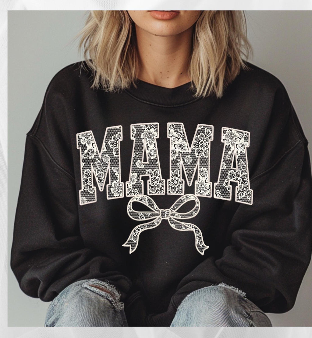 Pretty lace Mama and Mini with bows matching Mother's Day Sweatshirts