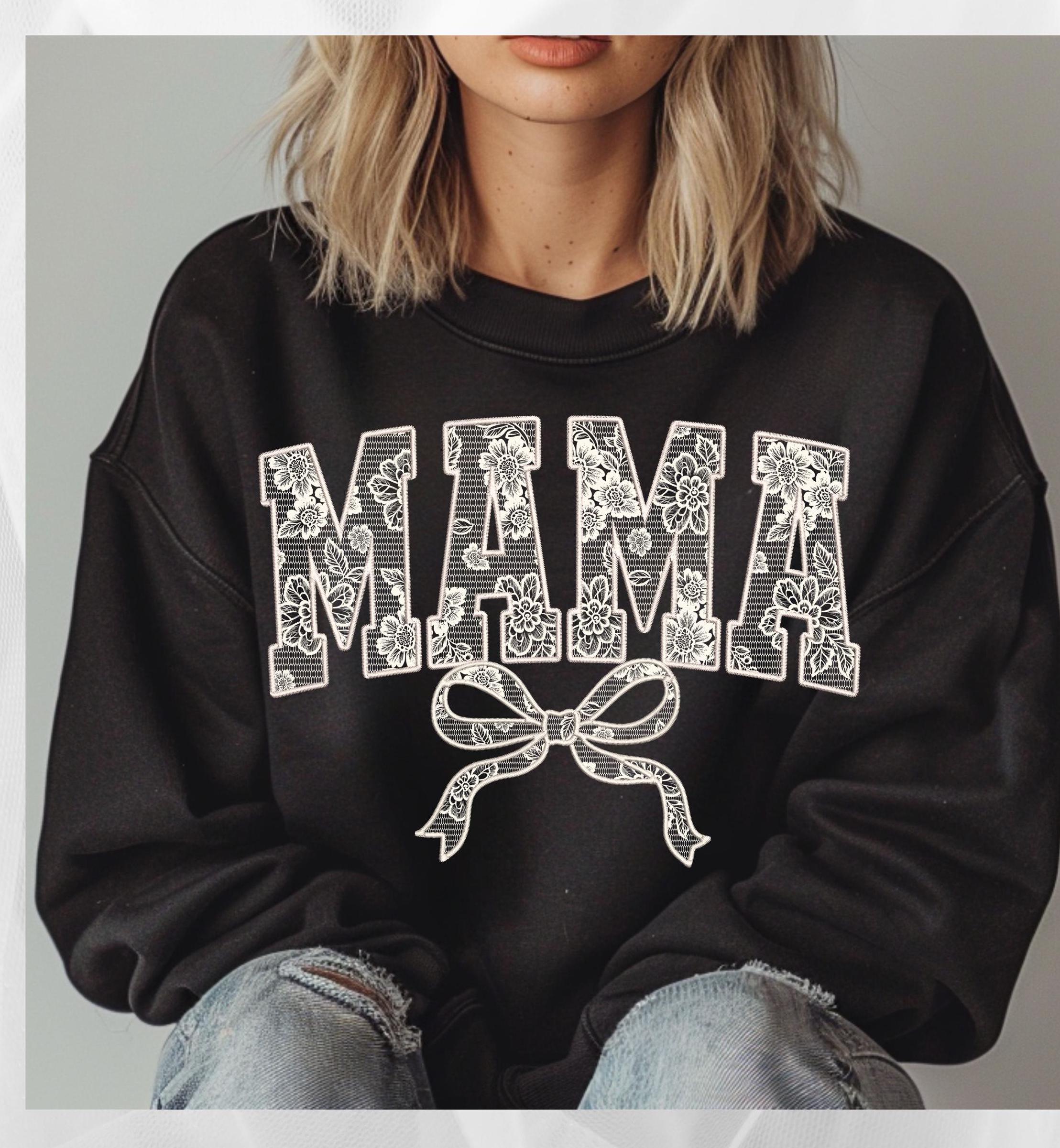 Pretty lace Mama and Mini with bows matching Mother's Day Sweatshirts