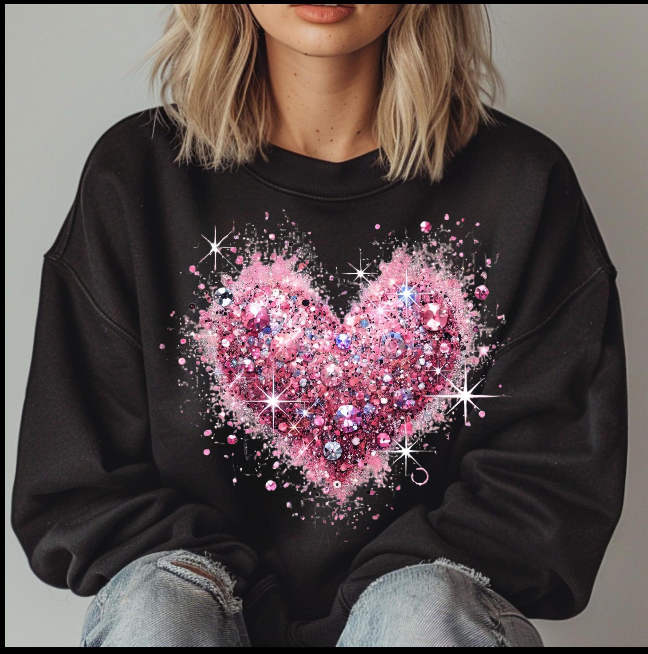 Pink Valentine's Day Shirt: Glitter Heart Long Sleeve
