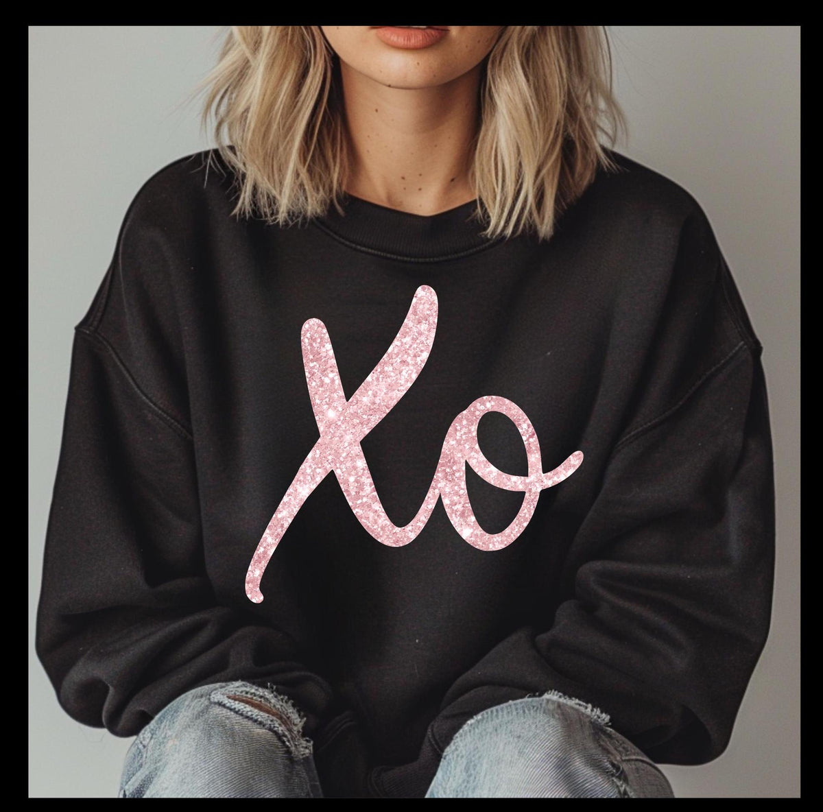 Valentine's Day "XO" pink faux glitter sweatshirt