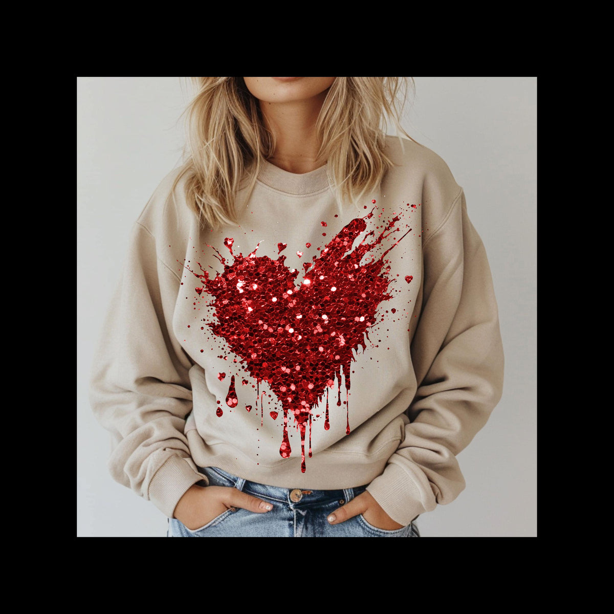 FAUX Red Sequin Heart Valentine's Day Sweatshirt