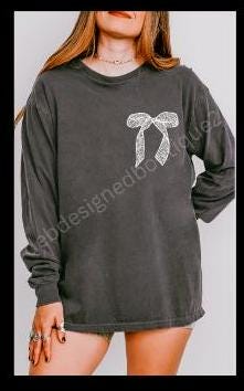 Lace Bow Comfort Colors T-Shirt: Long Sleeve Coquette Tee
