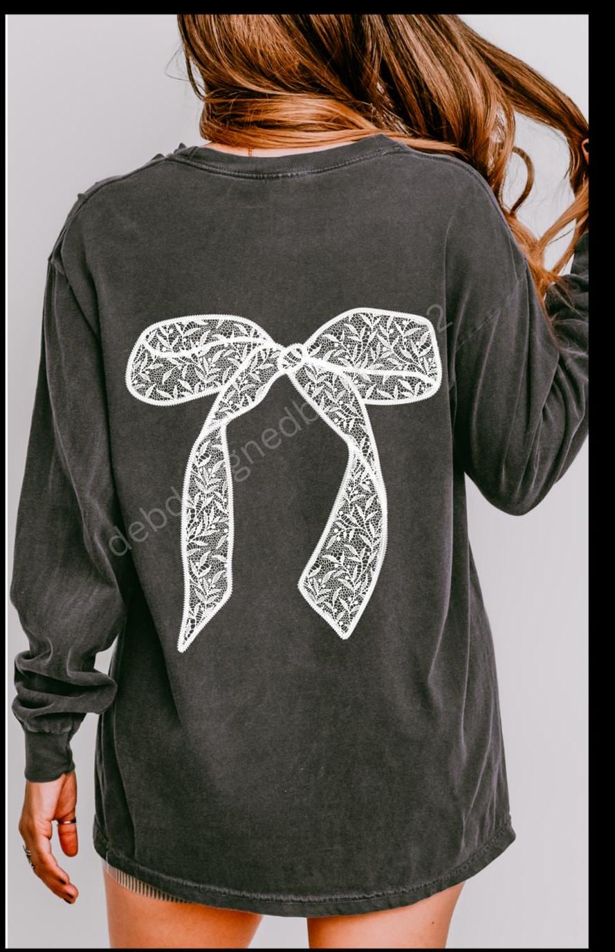 Lace Bow Comfort Colors T-Shirt: Long Sleeve Coquette Tee