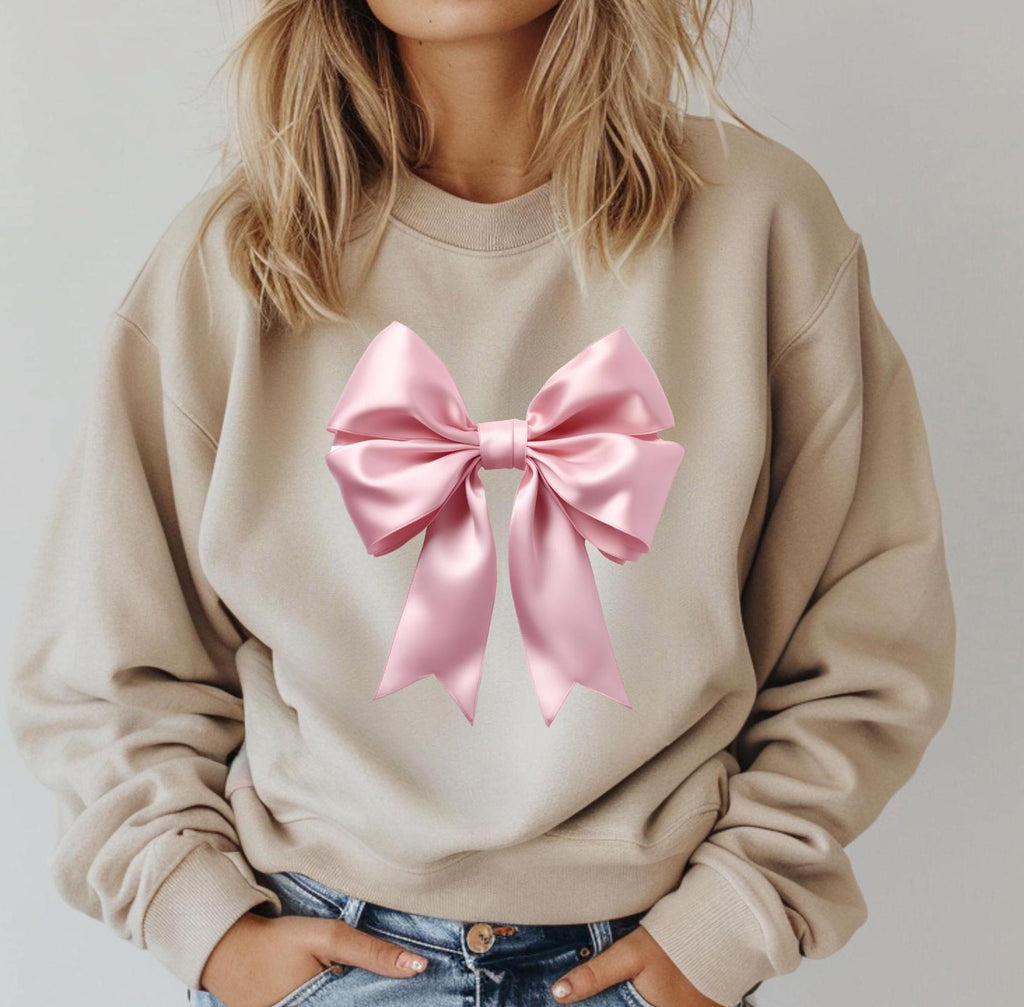 Pink Satin look dtf print Coquette Bow sweatshirt