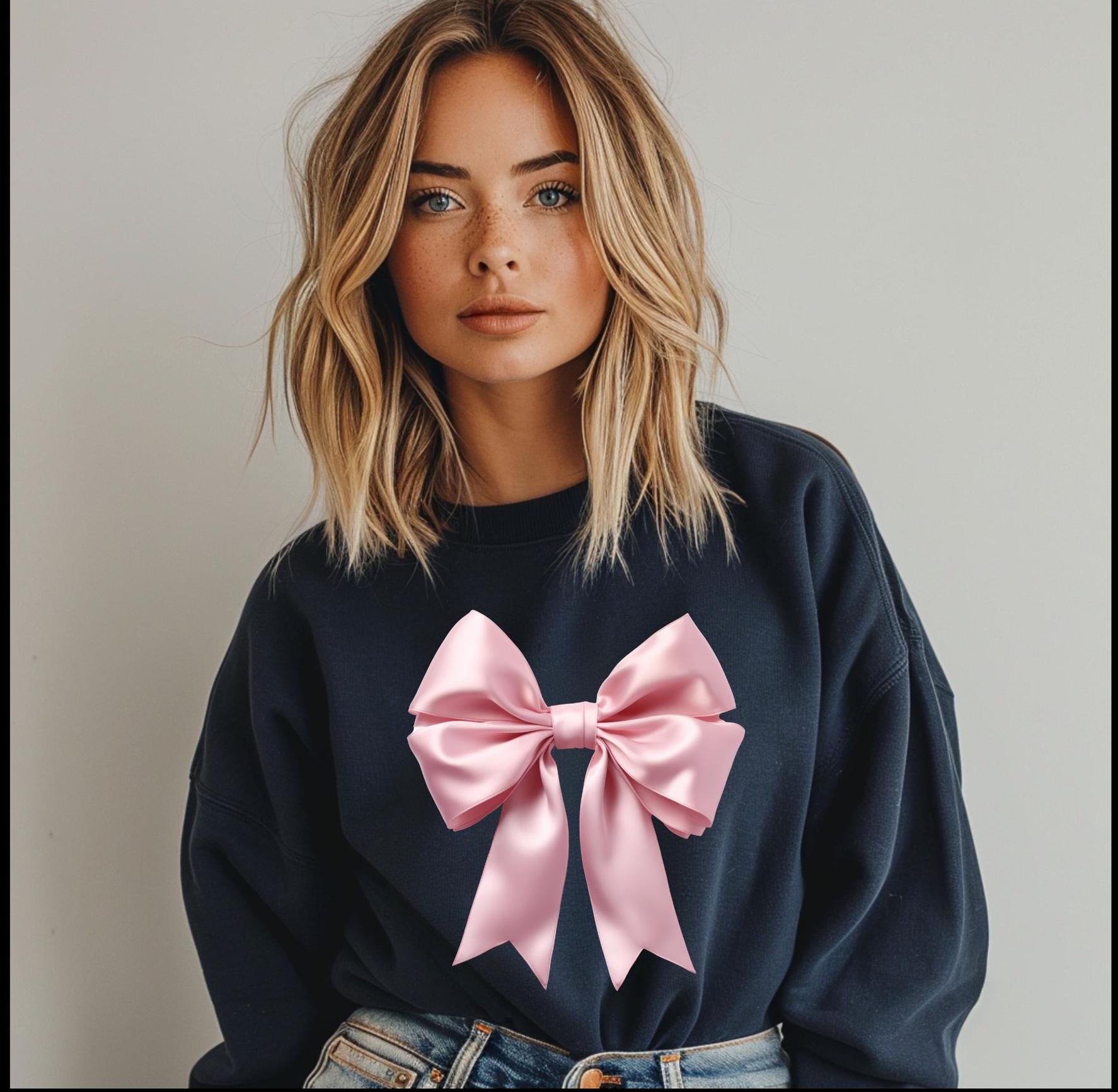 Pink Satin look dtf print Coquette Bow sweatshirt