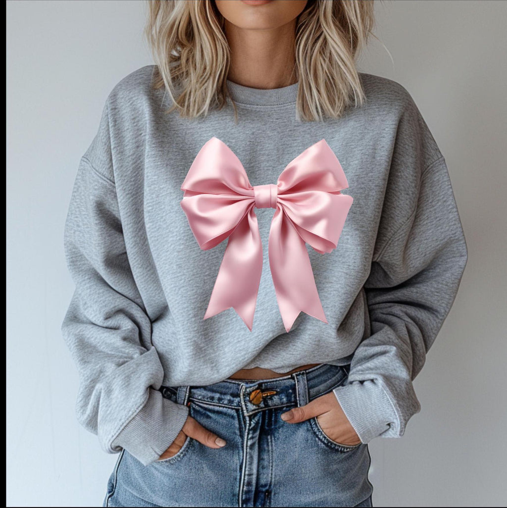 Pink Satin look dtf print Coquette Bow sweatshirt