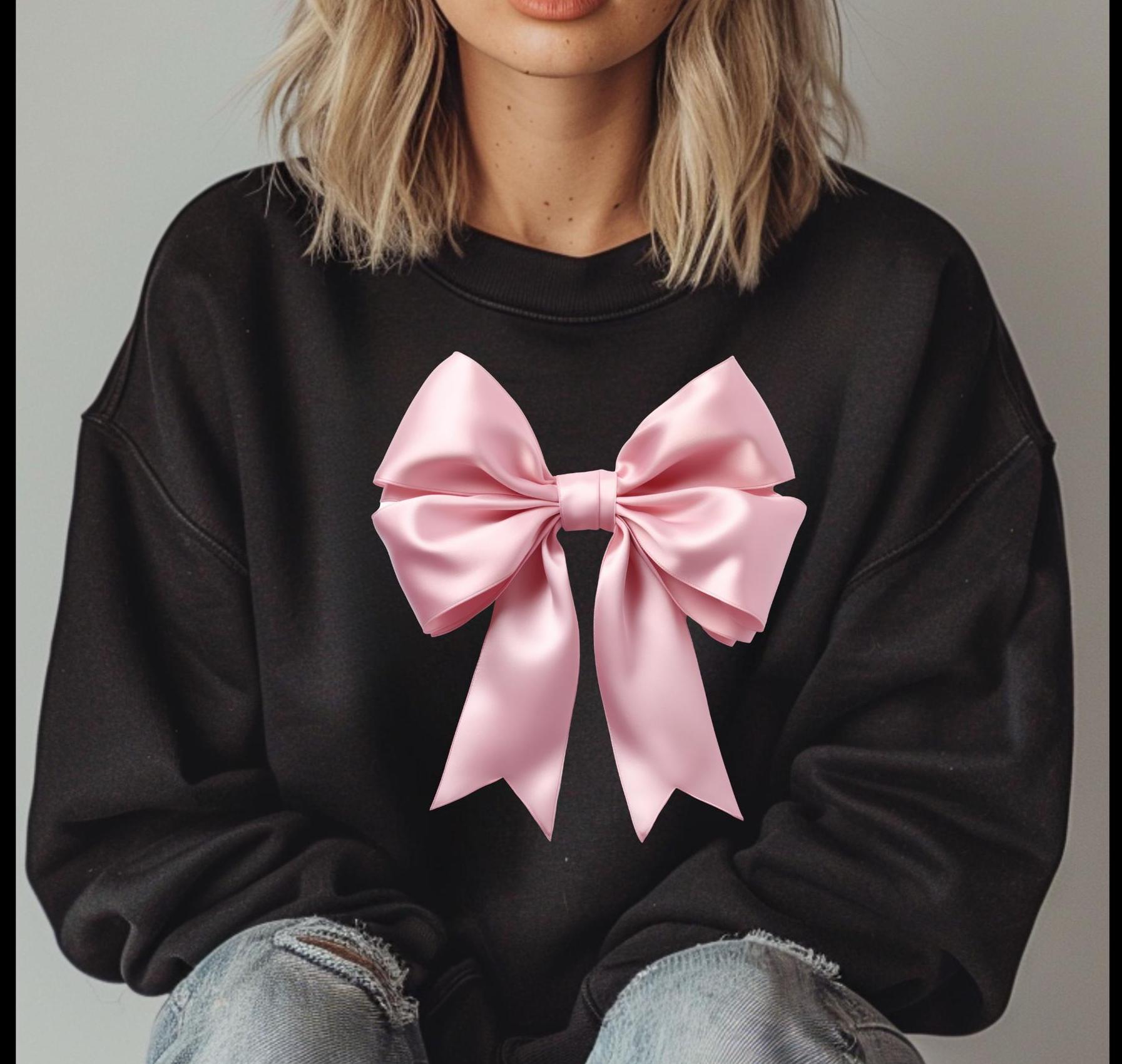 Pink Satin look dtf print Coquette Bow sweatshirt