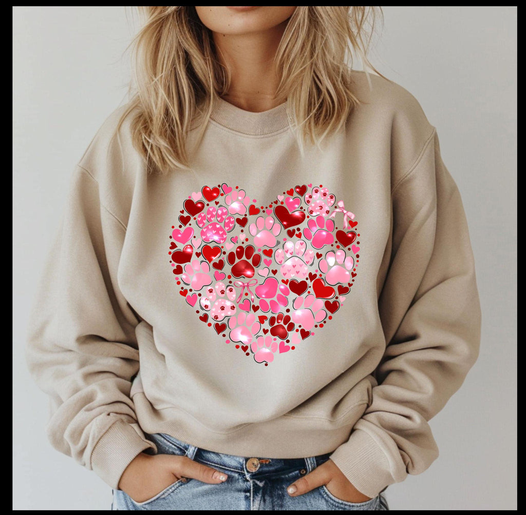 Valentine's Day heart-shaped paw print and hearts sweatshirt
