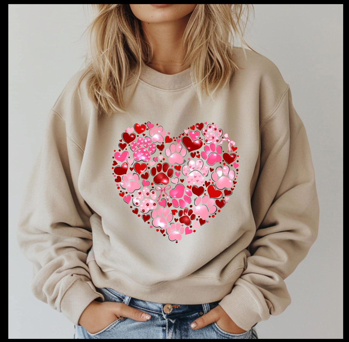 Valentine's Day heart-shaped paw print and hearts sweatshirt