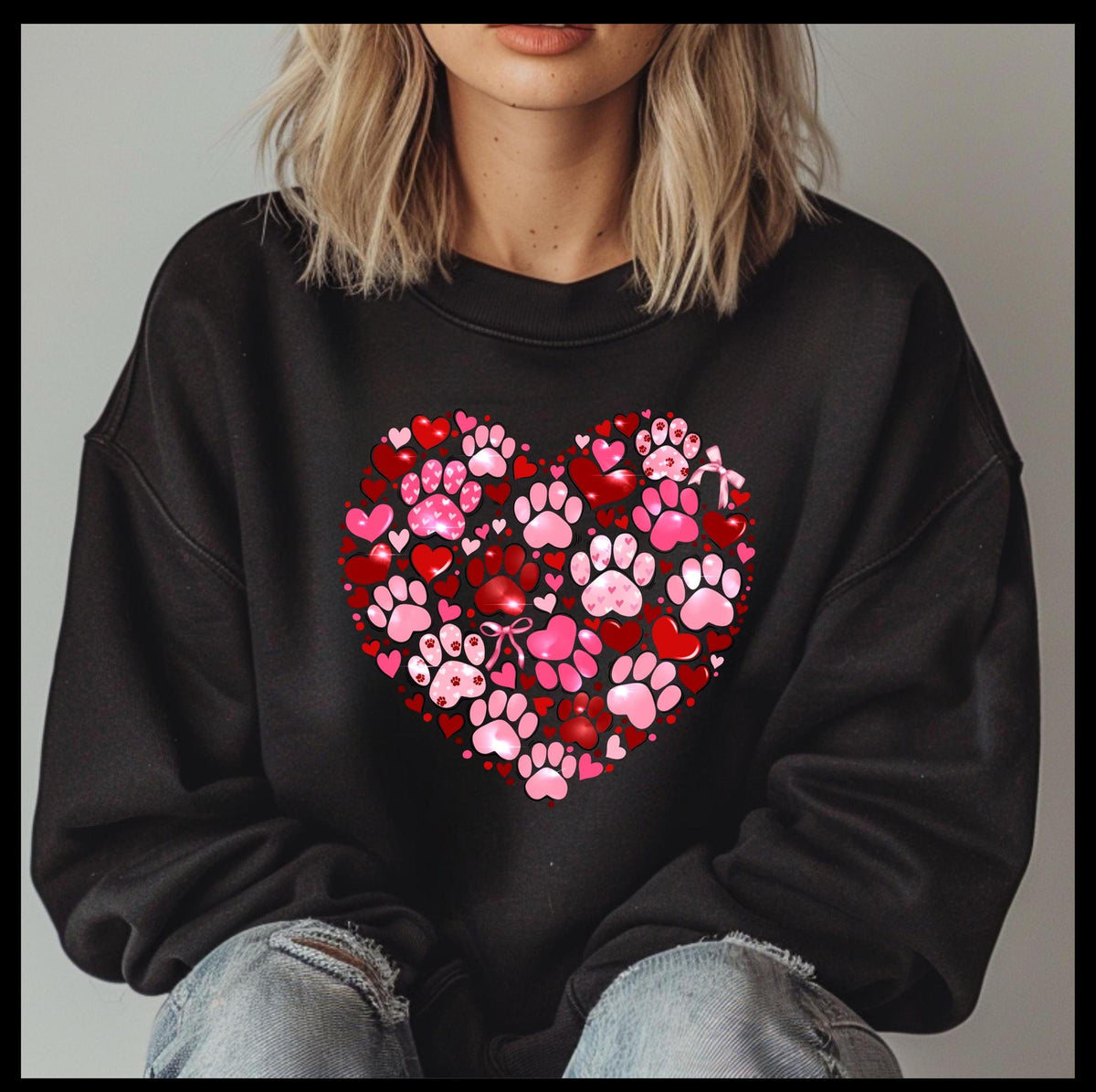 Valentine's Day heart-shaped paw print and hearts sweatshirt