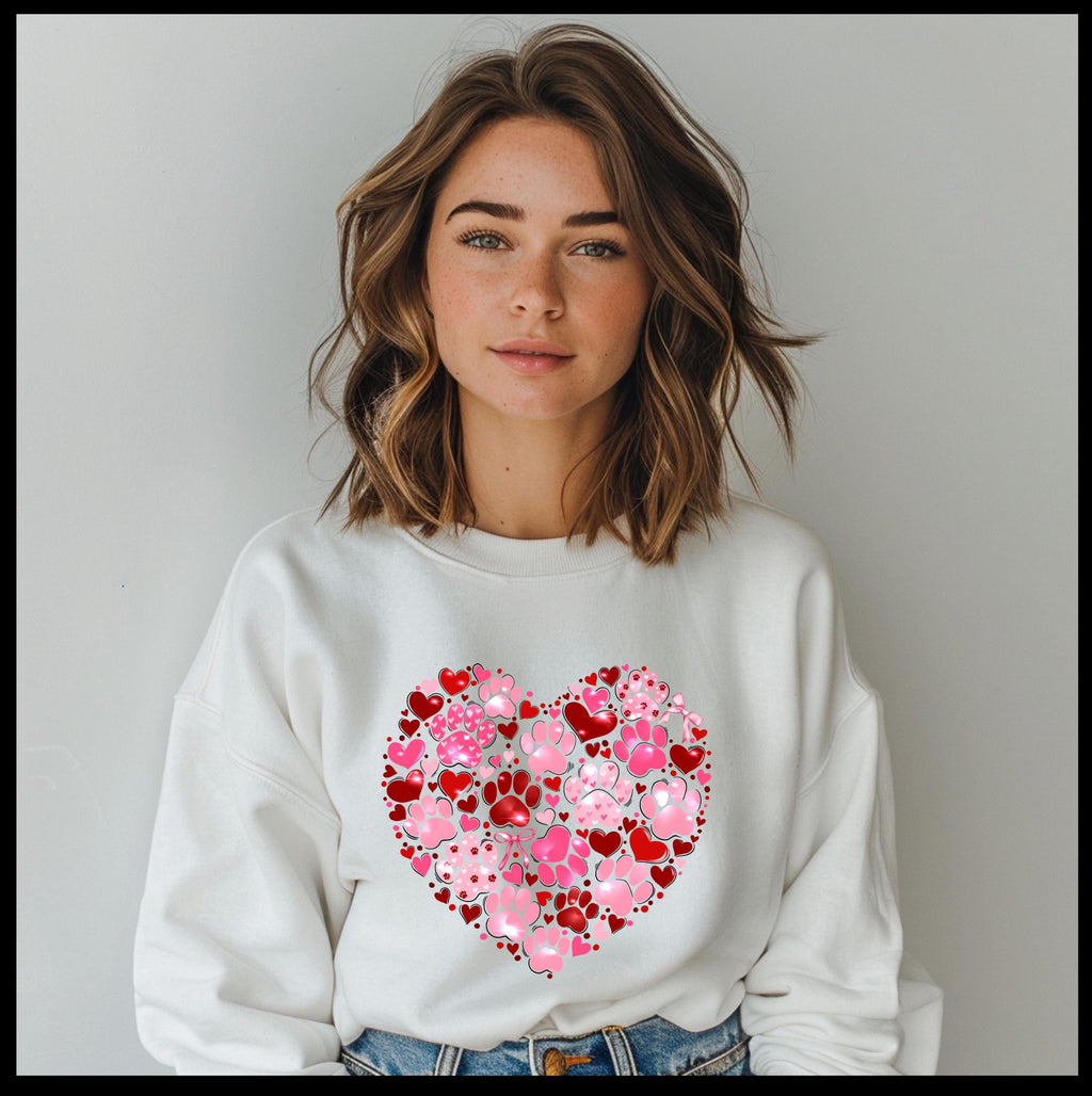 Valentine's Day heart-shaped paw print and hearts sweatshirt