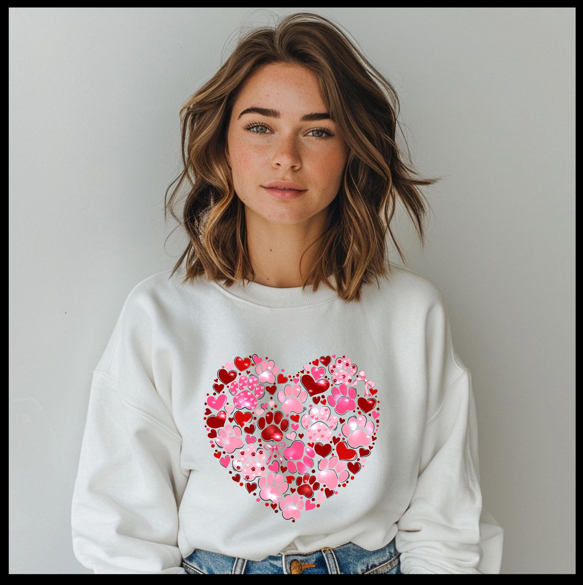 Valentine's Day heart-shaped paw print and hearts sweatshirt