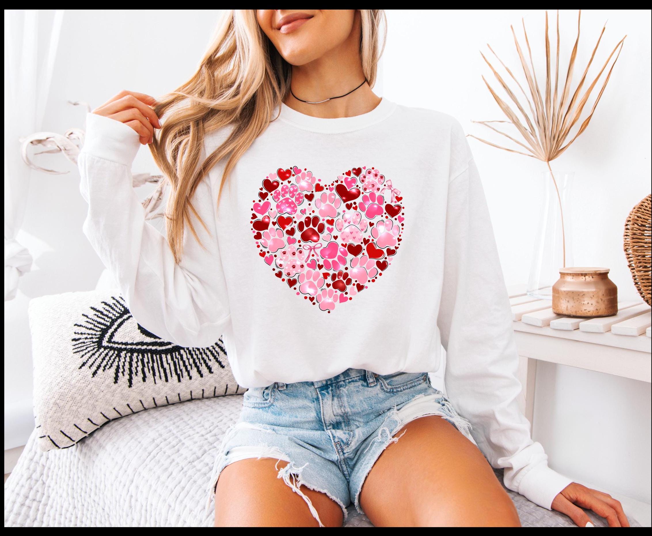 Valentine's Day paw print and hearts long sleeved Comfort Colors t-shirt