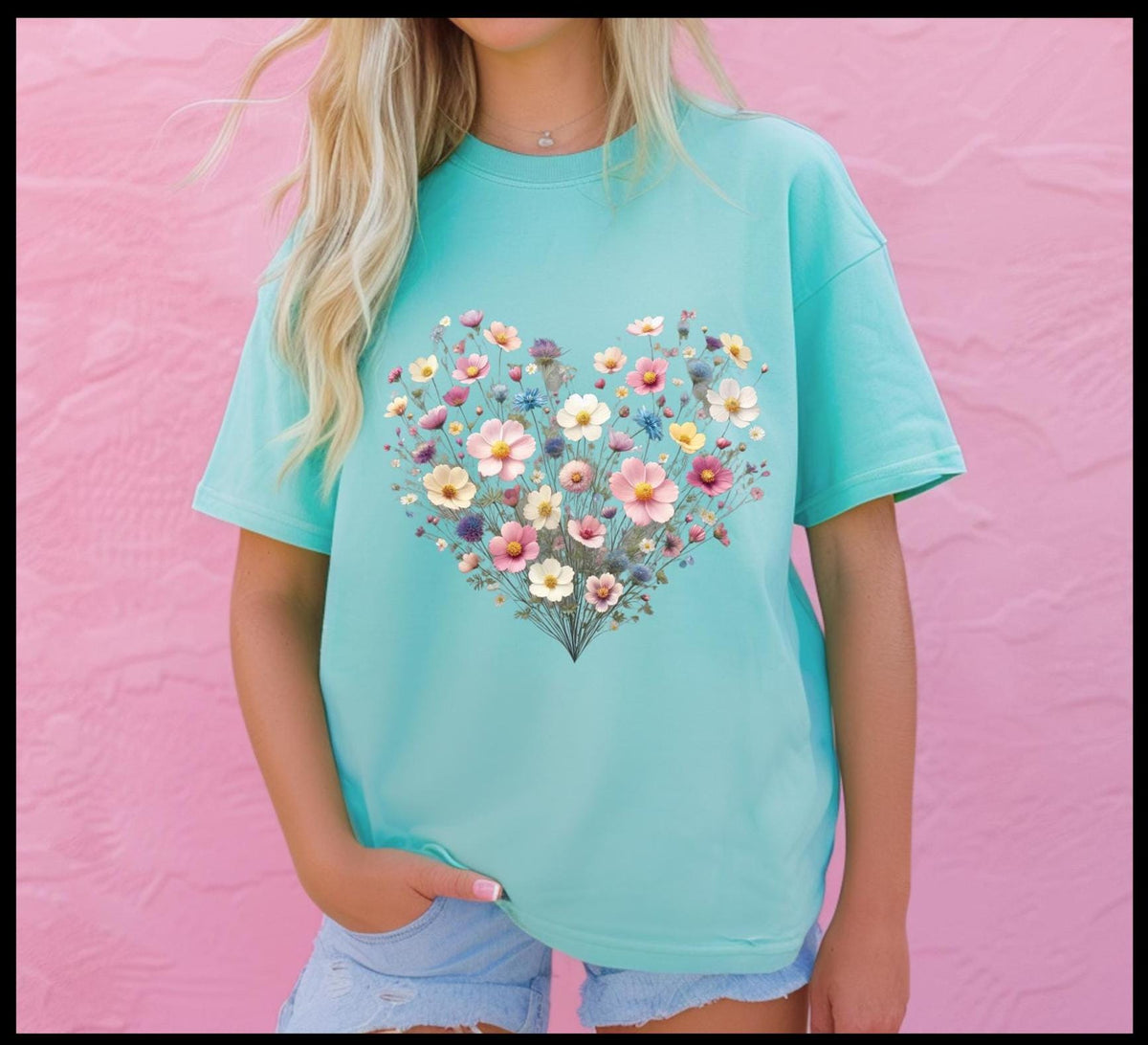 Heart shaped Boho Cottagecore wildflower t-shirt