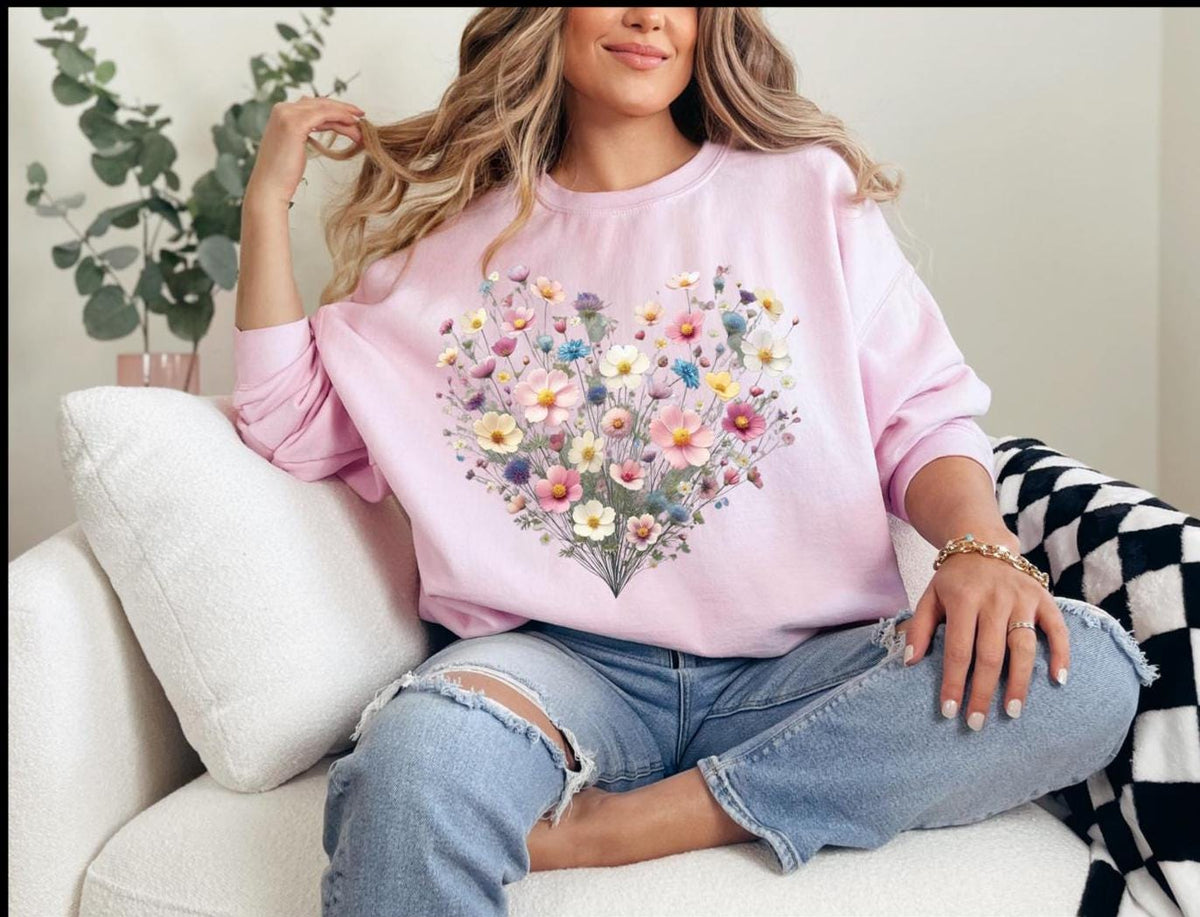 Heart shaped Boho Cottagecore wildflower t-shirt