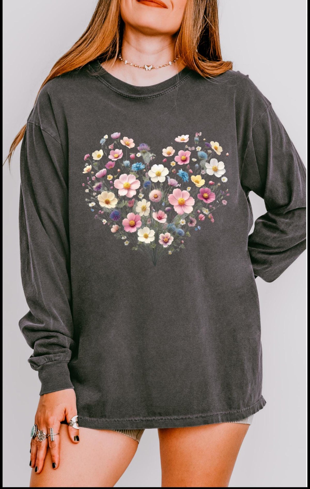 Heart shaped Boho Cottagecore wildflower t-shirt