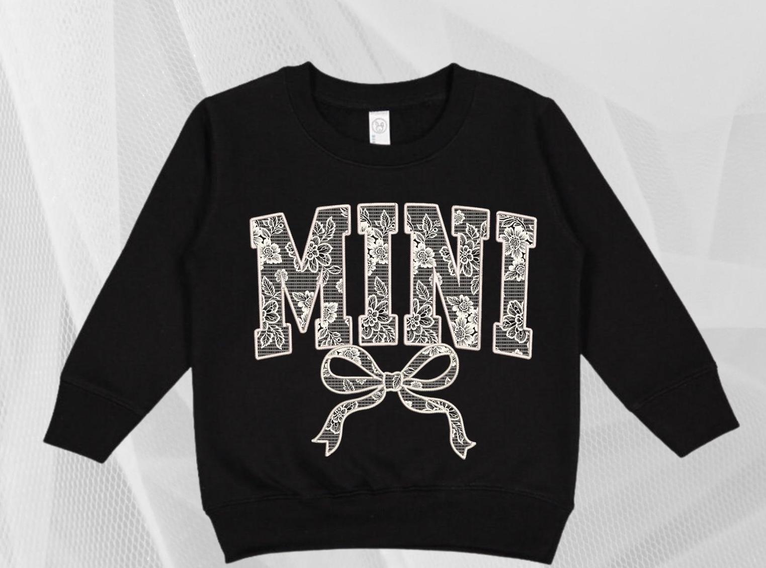 Pretty lace Mama and Mini with bows matching Mother's Day Sweatshirts