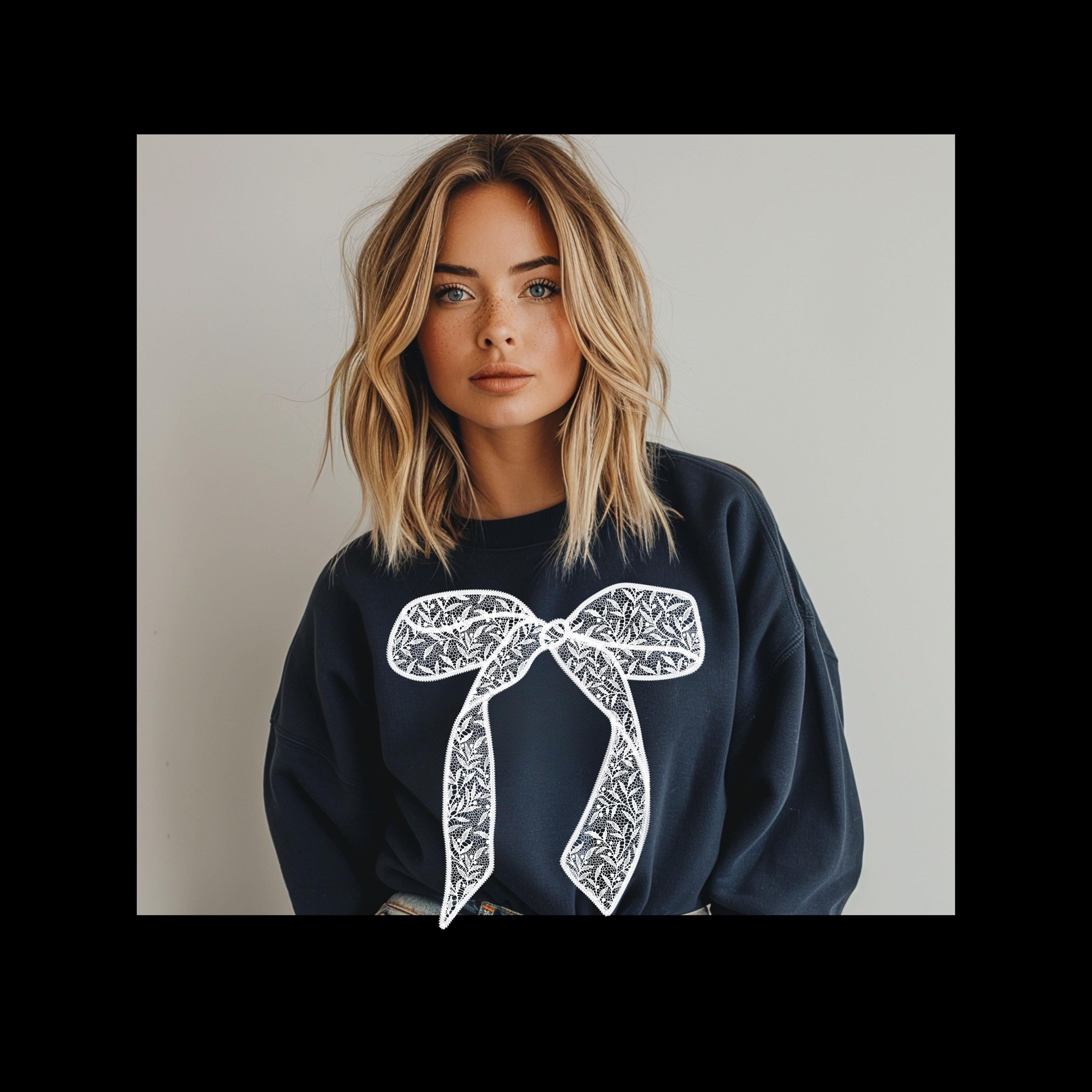 White Lace Coquette Bow Sweatshirt
