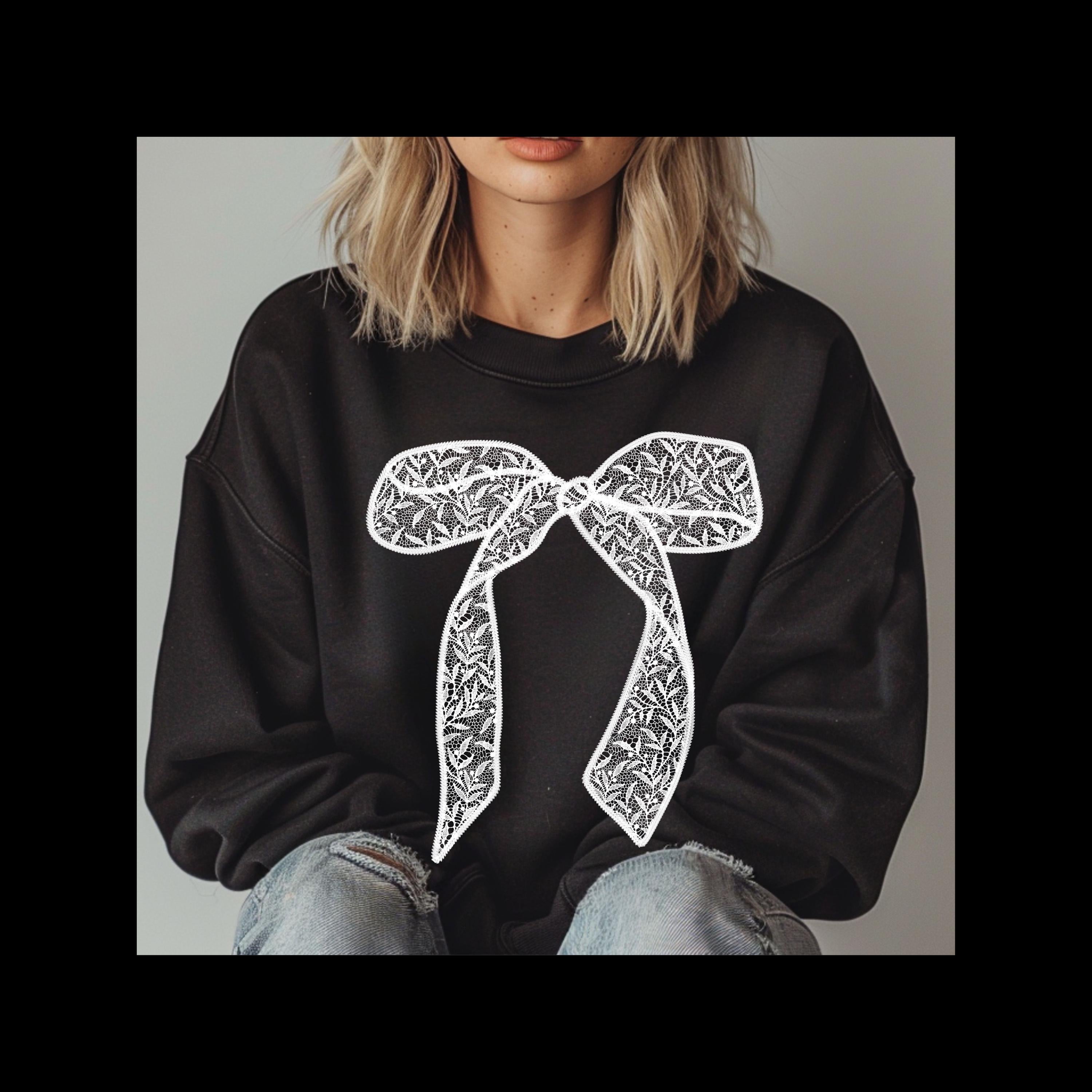 White Lace Coquette Bow Sweatshirt