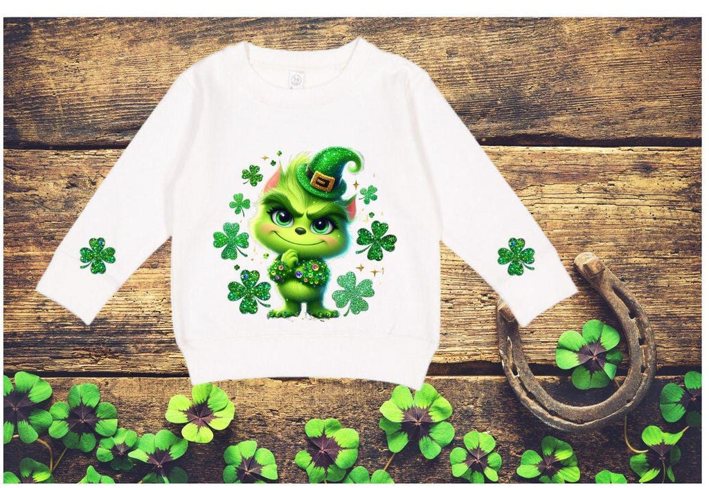 Toddler St. Patrick's Day Green Guy Sweatshirt, Faux Glitter