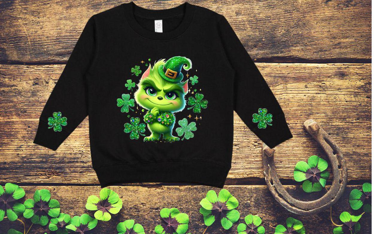 Toddler St. Patrick's Day Green Guy Sweatshirt, Faux Glitter