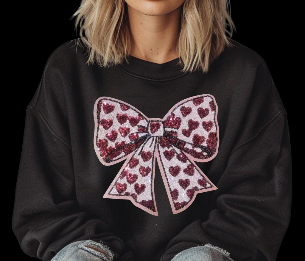 Pink Coquette Bow with Hearts Chenille Patch Sweatshirt